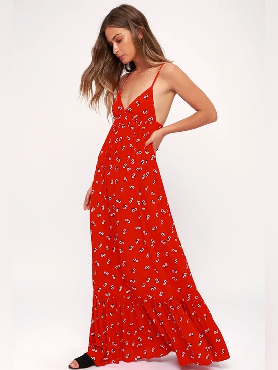 Billabong Dresses & Skirts - Billabong Red Floral Maxi Dress